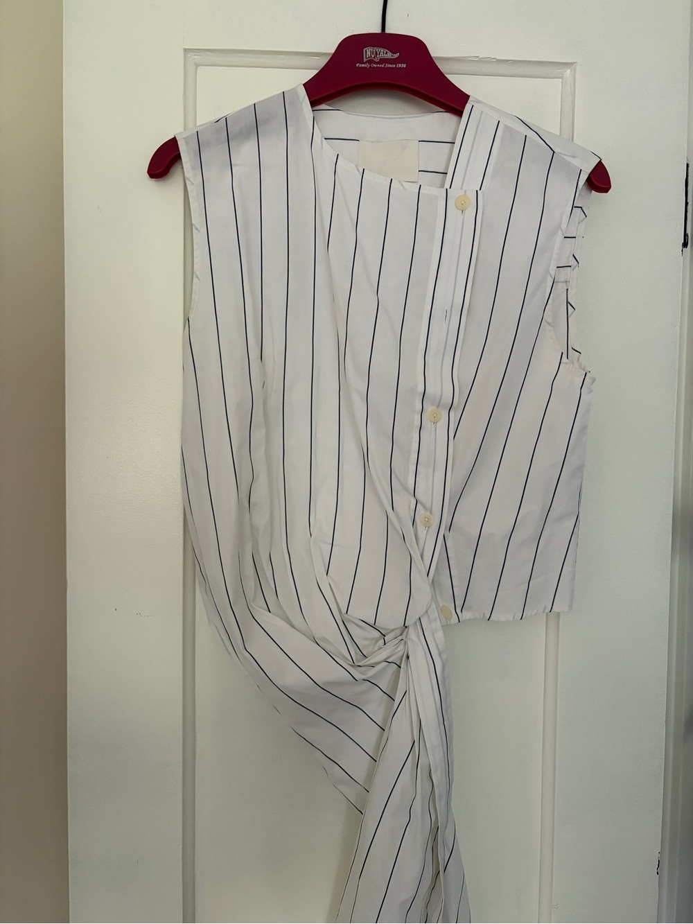 Dion Lee White Sleeveless Pinstripe Tie-Front Blouse